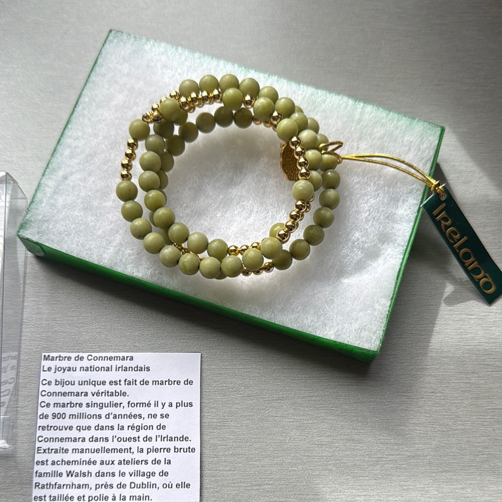 Connemara Marble Beaded Bracelet - St Patrick Charm
